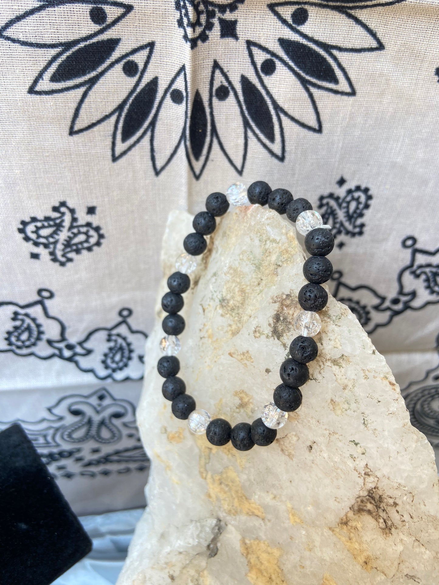 Lava stone and clear quartz stretch bracelet